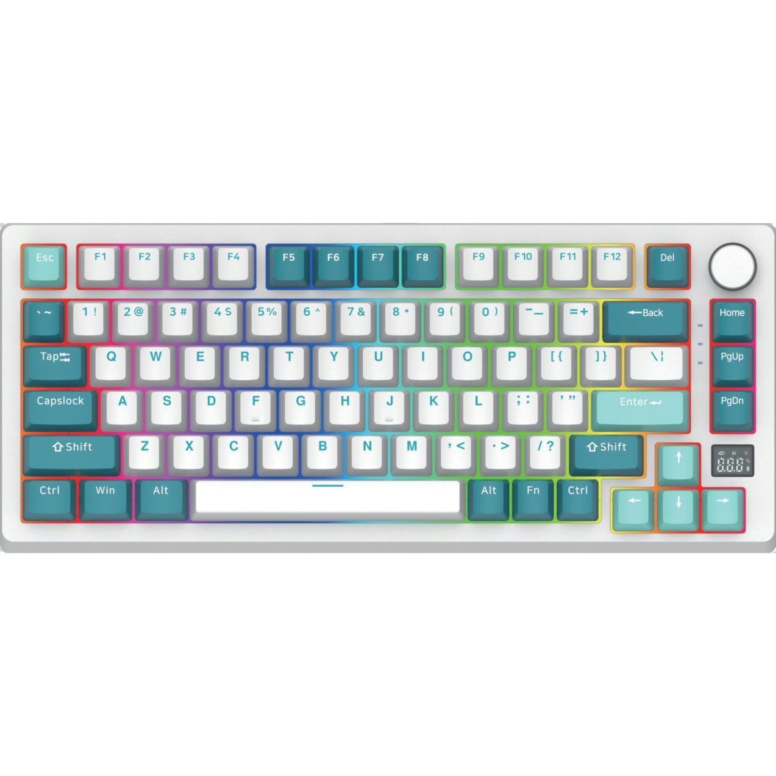 DK82 81-Key RGB Mechanical Keyboard with Large Color Screen, Gateron + Gote Switch, Beiying 916 Chip, ABS Two-Color Injection Keycaps, White Iron Panel, Gasket Structure, Volume Knob, Hot-Swap, Wired/Bluetooth/2.4G, 1800mAh Battery, Compatible with Window