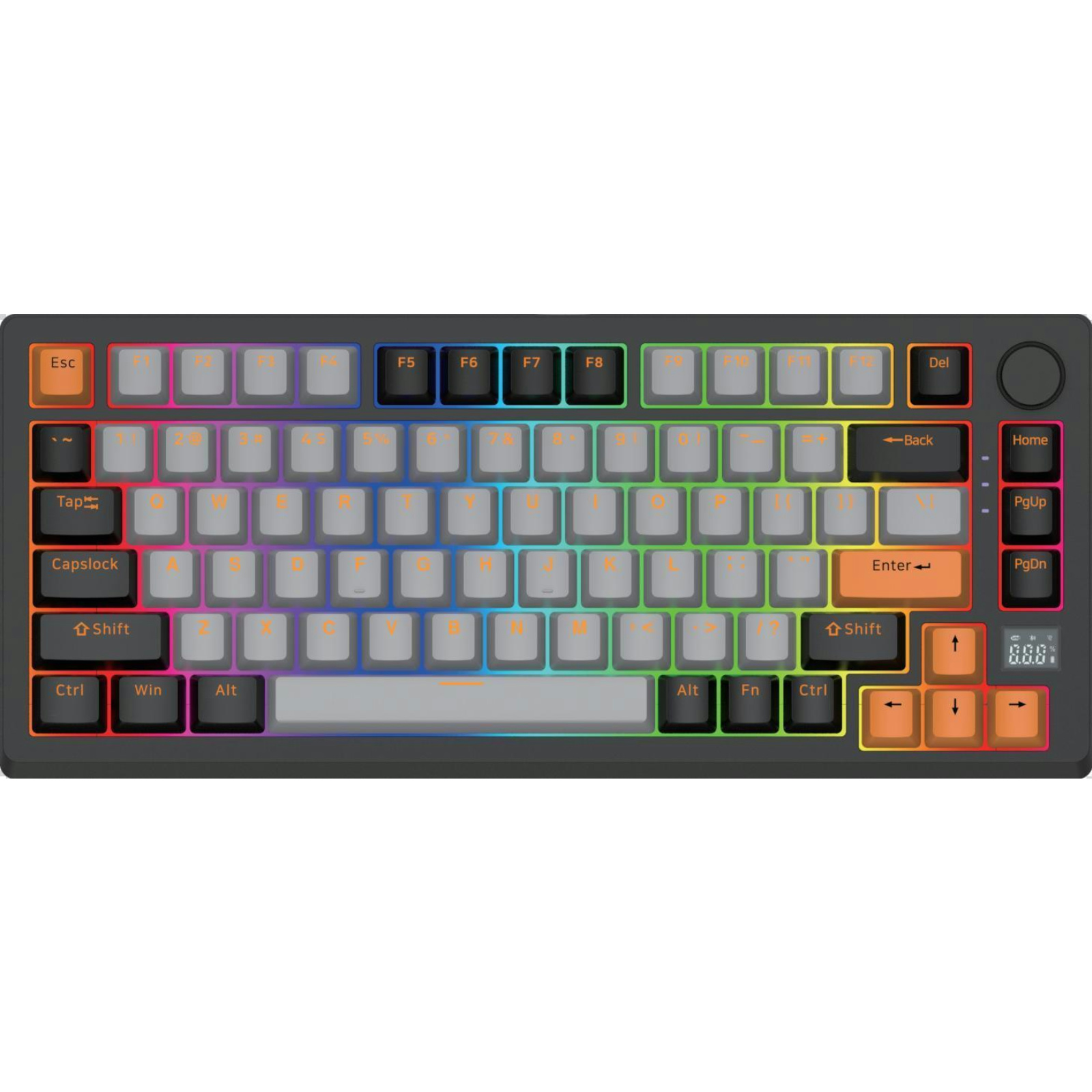 DK82 81-Key RGB Mechanical Keyboard with Large Color Screen, Gateron + Gote Switch, Beiying 916 Chip, ABS Two-Color Injection Keycaps, White Iron Panel, Gasket Structure, Volume Knob, Hot-Swap, Wired/Bluetooth/2.4G, 1800mAh Battery, Compatible with Window