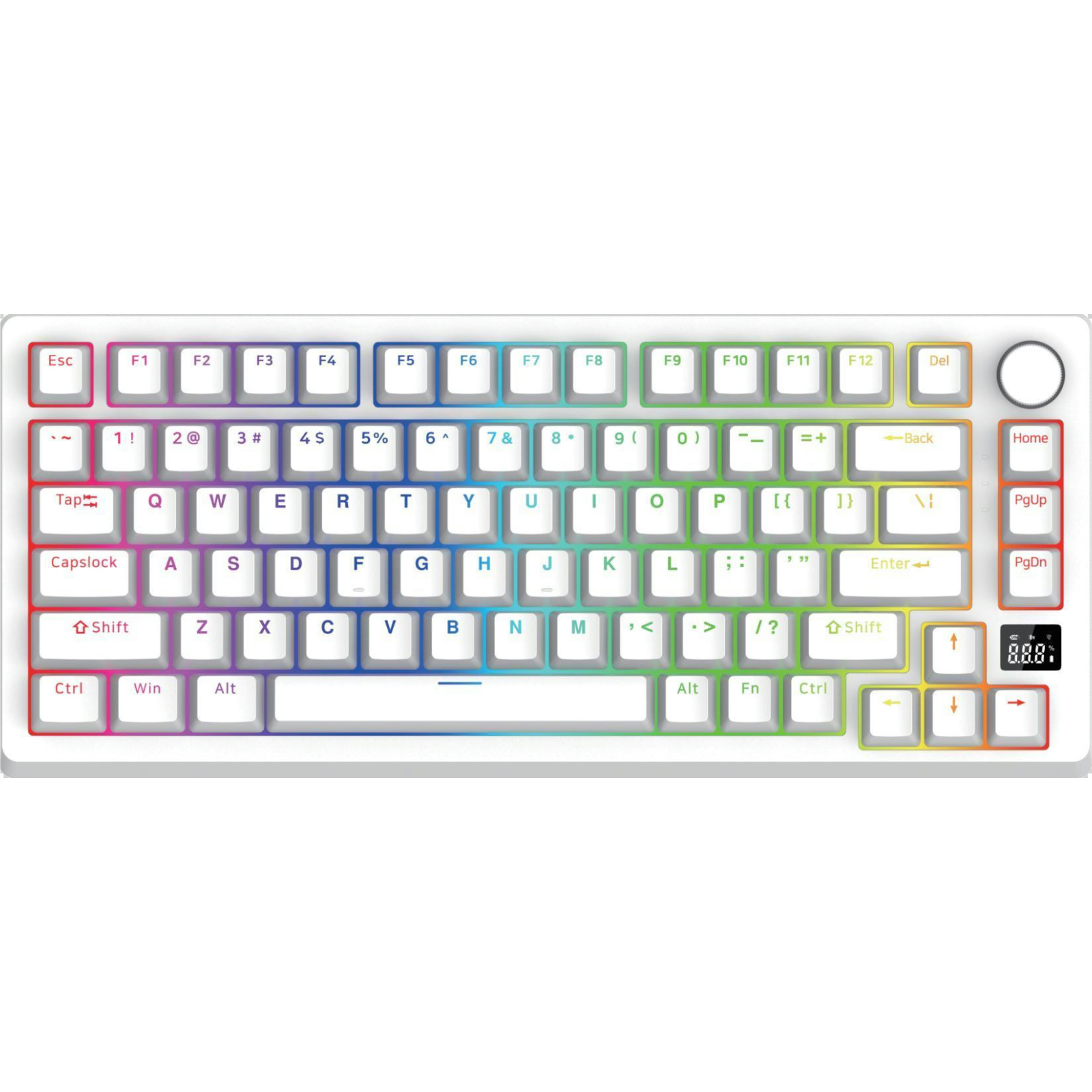 DK82 81-Key RGB Mechanical Keyboard with Large Color Screen, Gateron + Gote Switch, Beiying 916 Chip, ABS Two-Color Injection Keycaps, White Iron Panel, Gasket Structure, Volume Knob, Hot-Swap, Wired/Bluetooth/2.4G, 1800mAh Battery, Compatible with Window