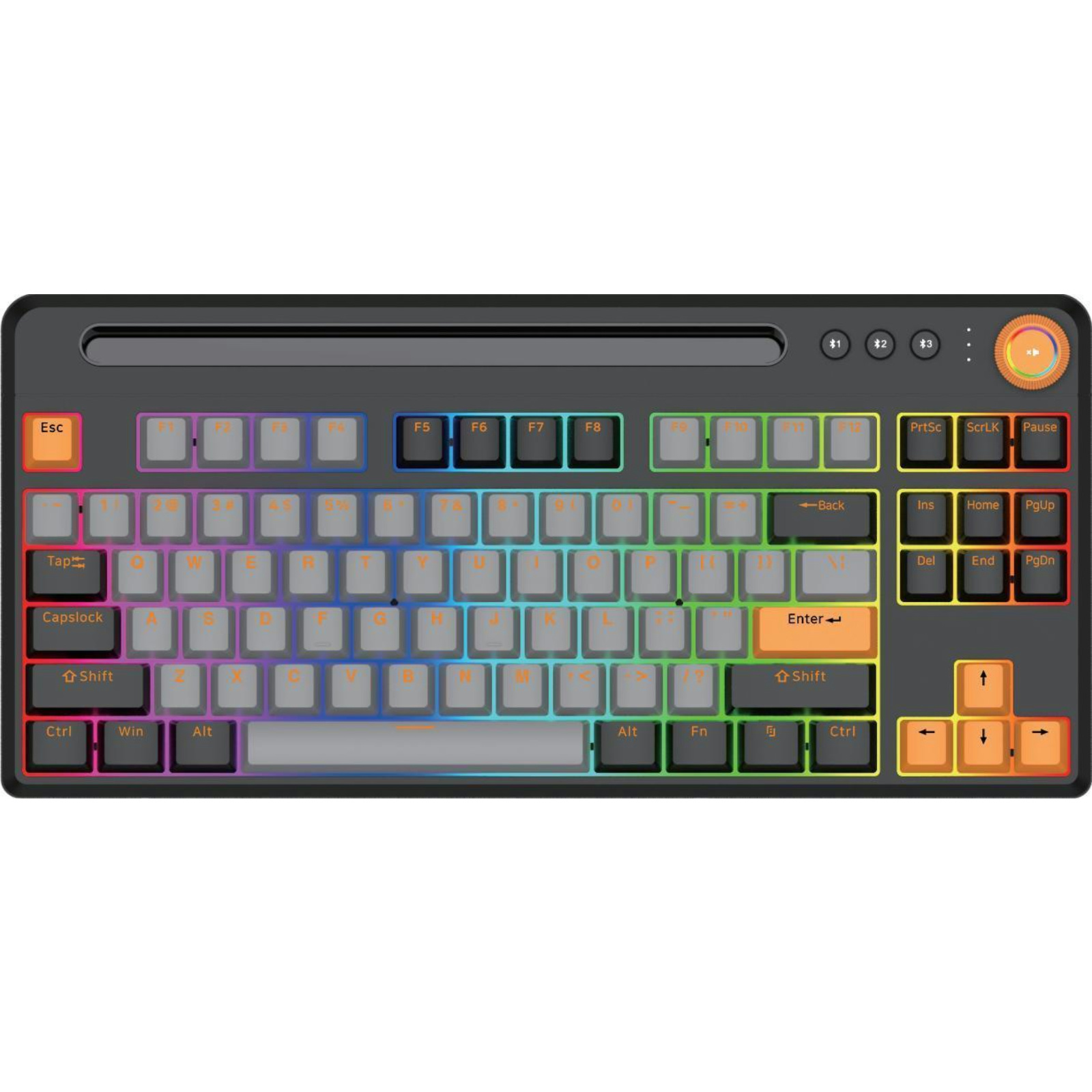 DK870 85-Key RGB Mechanical Keyboard, Hot-Swappable, Beiying 916 Chip, Gateron Switches, 3000mAh Battery, Multimedia Keys & Volume Knob, ABS Double-Shot Keycaps, RGB Backlighting, White Painted Iron Panel, Compatible with Windows 95/98/2000/XP/Vista/7/8/1