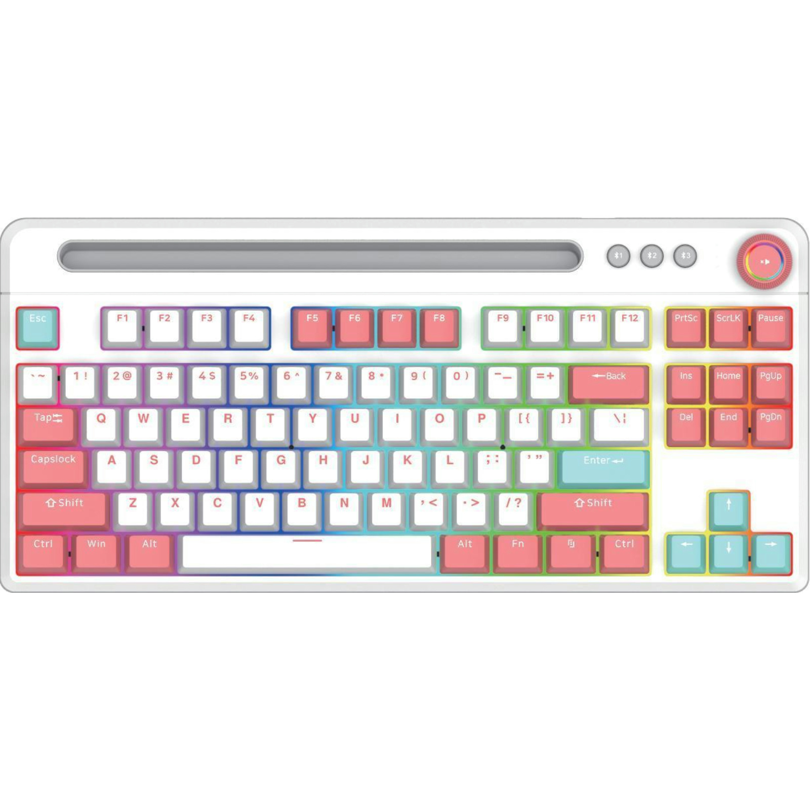 DK870 85-Key RGB Mechanical Keyboard, Hot-Swappable, Beiying 916 Chip, Gateron Switches, 3000mAh Battery, Multimedia Keys & Volume Knob, ABS Double-Shot Keycaps, RGB Backlighting, White Painted Iron Panel, Compatible with Windows 95/98/2000/XP/Vista/7/8/1