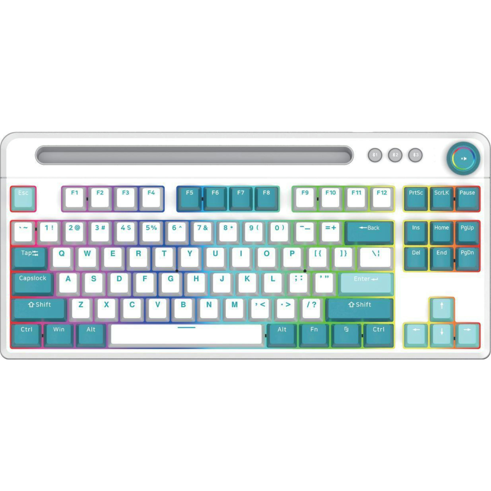 DK870 85-Key RGB Mechanical Keyboard, Hot-Swappable, Beiying 916 Chip, Gateron Switches, 3000mAh Battery, Multimedia Keys & Volume Knob, ABS Double-Shot Keycaps, RGB Backlighting, White Painted Iron Panel, Compatible with Windows 95/98/2000/XP/Vista/7/8/1