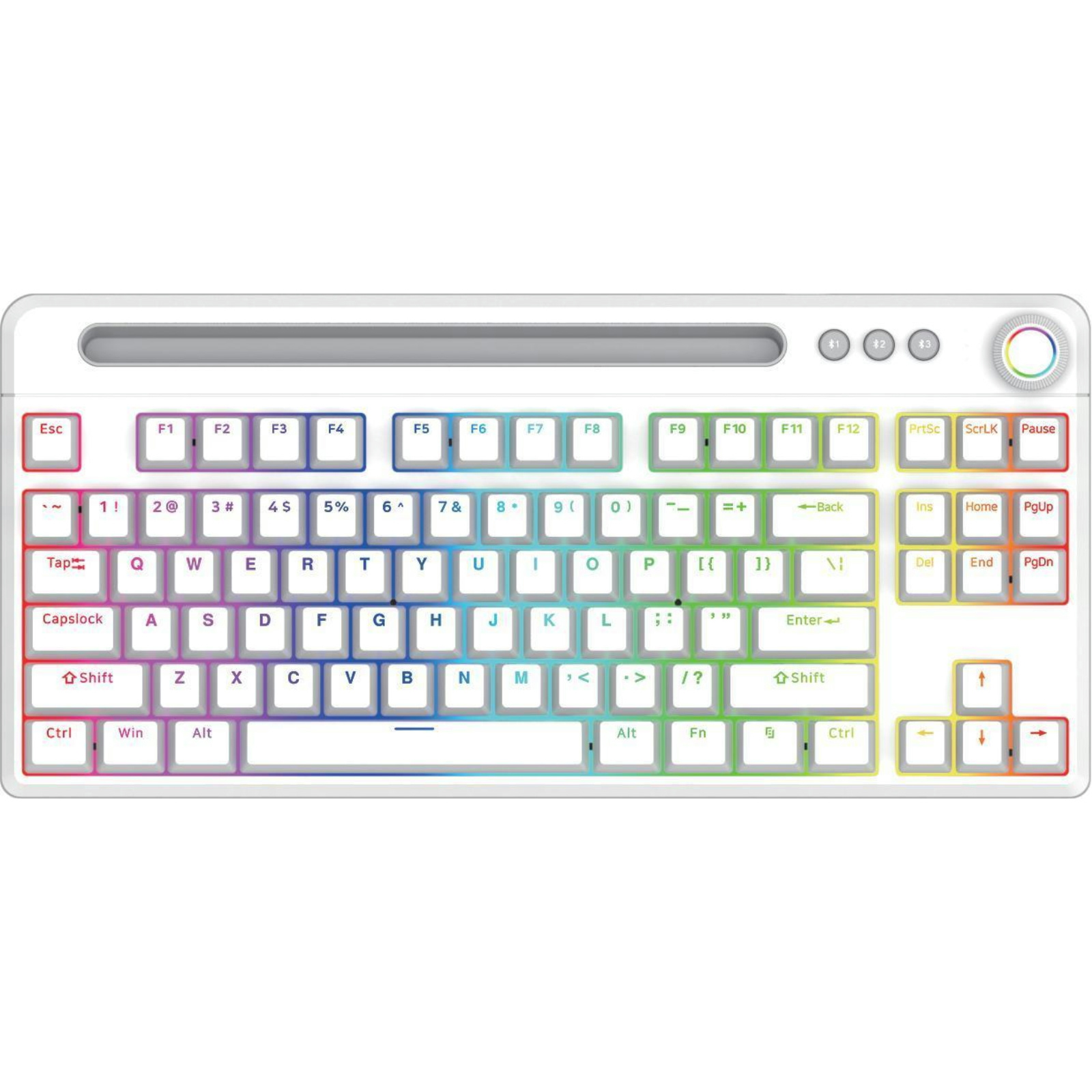 DK870 85-Key RGB Mechanical Keyboard, Hot-Swappable, Beiying 916 Chip, Gateron Switches, 3000mAh Battery, Multimedia Keys & Volume Knob, ABS Double-Shot Keycaps, RGB Backlighting, White Painted Iron Panel, Compatible with Windows 95/98/2000/XP/Vista/7/8/1