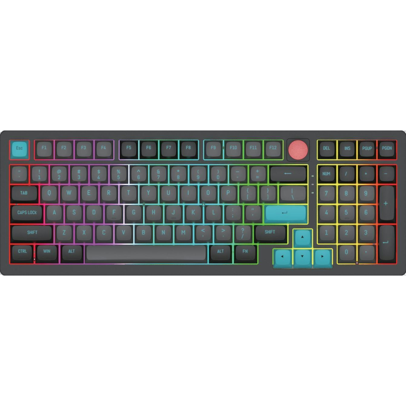 DK998 97-Key RGB Mechanical Keyboard, Hot-Swappable Gateron Switches, Beiying 916 Chip, 5000mAh Battery, Volume Knob, ABS Double-Shot Keycaps, Gasket Structure, Transparent White Panel, RGB Backlighting, Bluetooth & 2.4G Wireless, Silicone Dampening Pads,