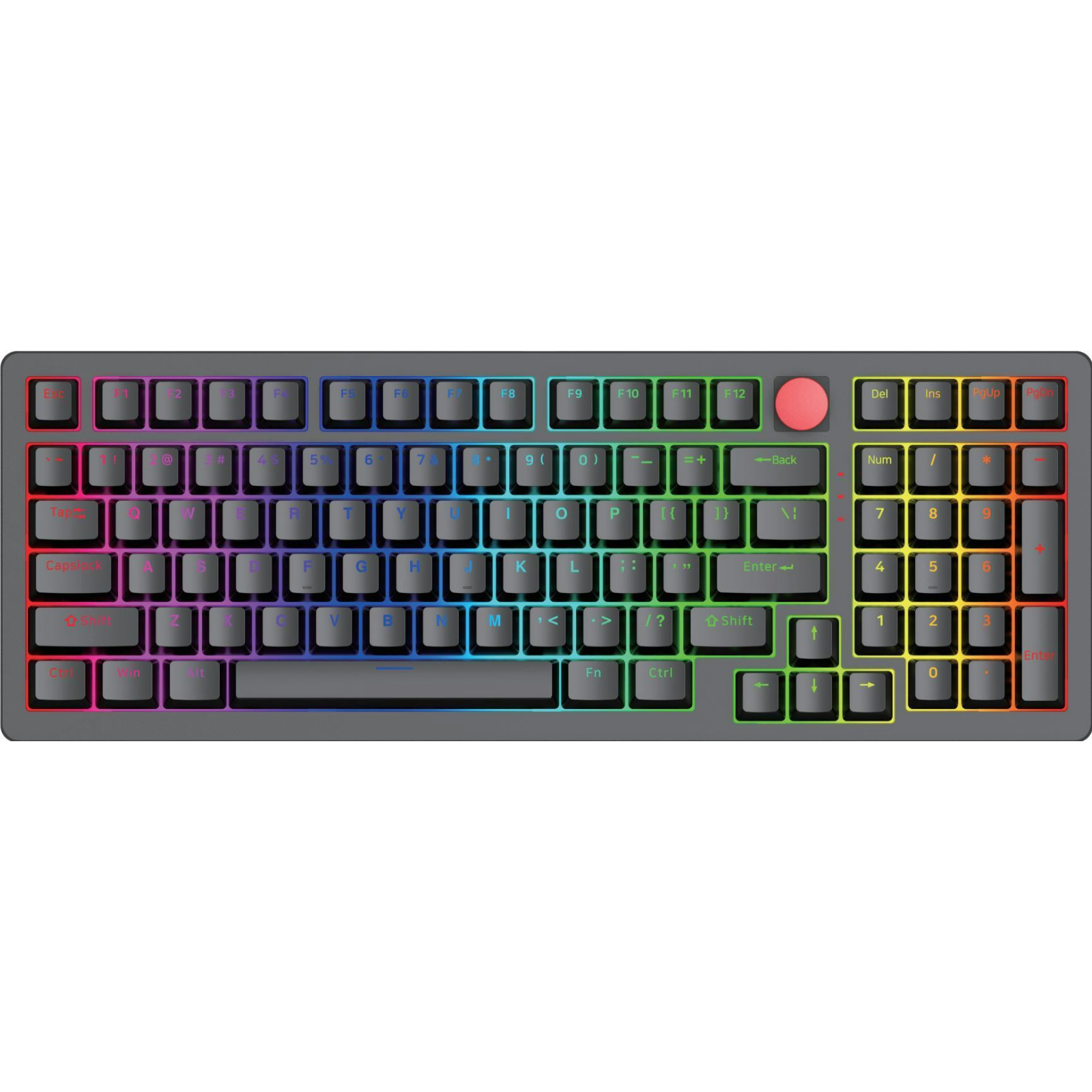 DK998 97-Key RGB Mechanical Keyboard, Hot-Swappable Gateron Switches, Beiying 916 Chip, 5000mAh Battery, Volume Knob, ABS Double-Shot Keycaps, Gasket Structure, Transparent White Panel, RGB Backlighting, Bluetooth & 2.4G Wireless, Silicone Dampening Pads,