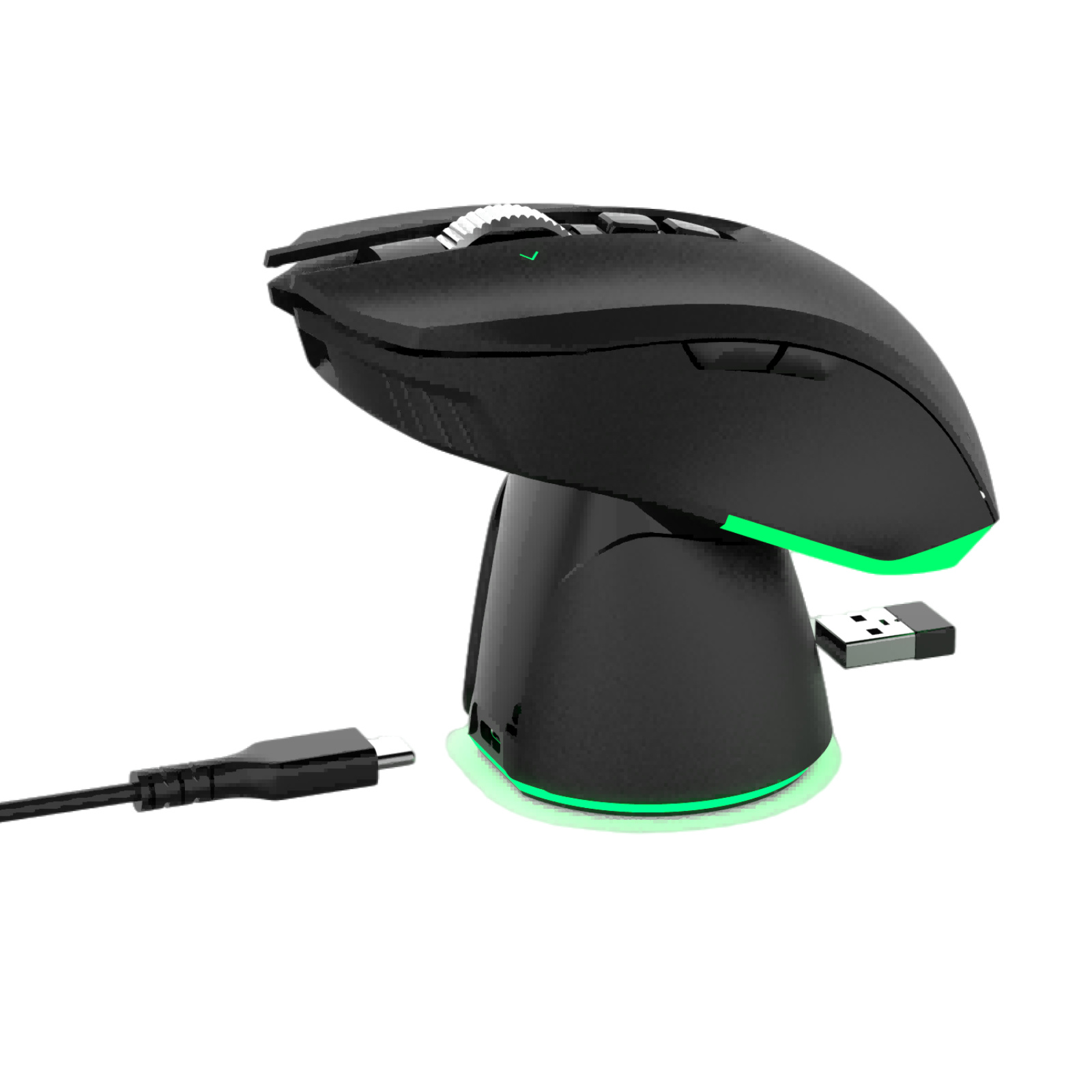 9D 2.4G & BT Wireless RGB Gaming Mouse with Charging Dock, 4-Way Navigation Scrolling, Adjustable DPI (1200-12800), 500mAh Battery, Ergonomic Design for Left & Right-Handed Users, Type-C Cable