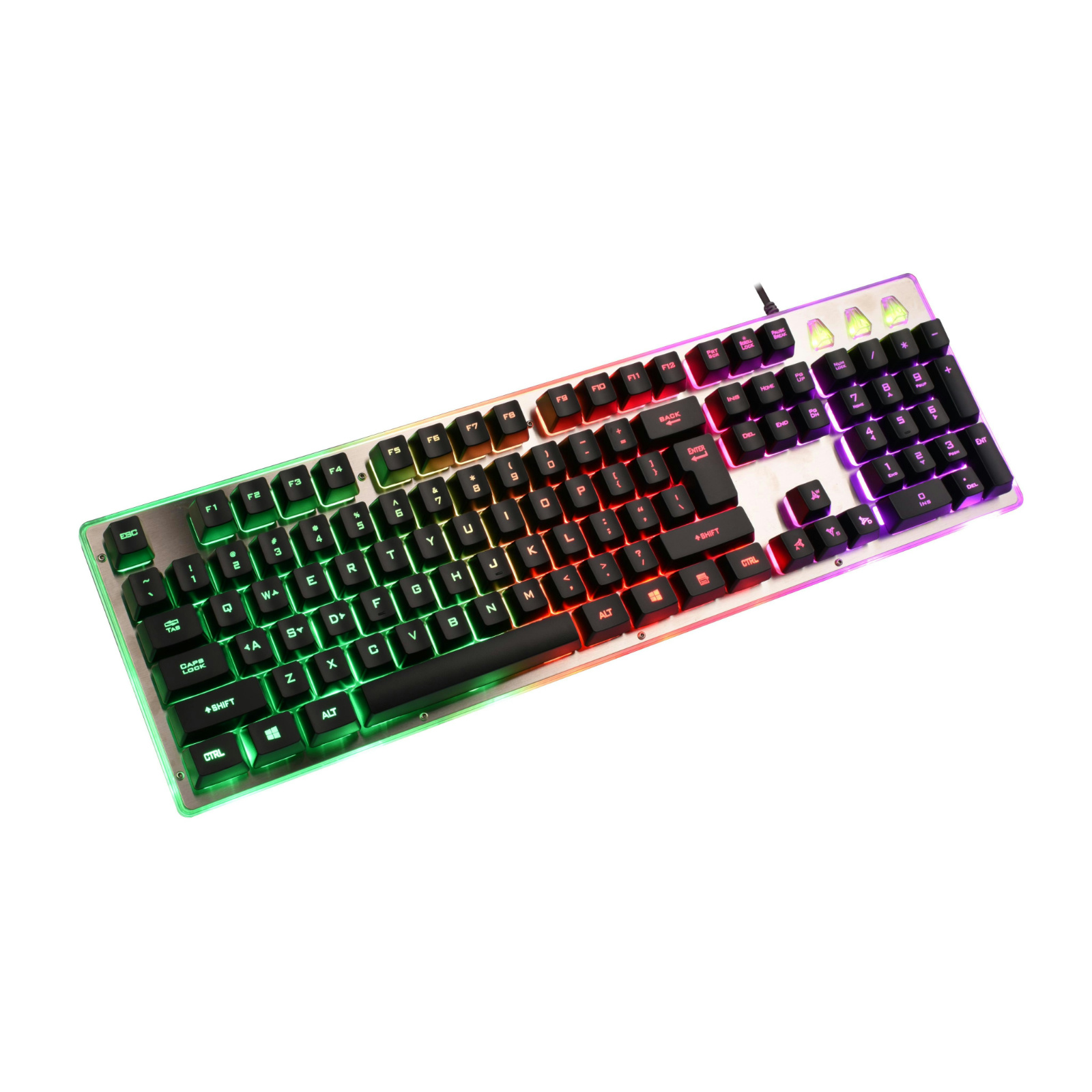 Gaming Keyboard with High/Low Keycaps, ABS Transparent Keycaps, 116M Chip, Stainless Steel Panel, Single-Path Rainbow Backlighting, Copper-Clad Steel Cable, Compatible with PC/Mac