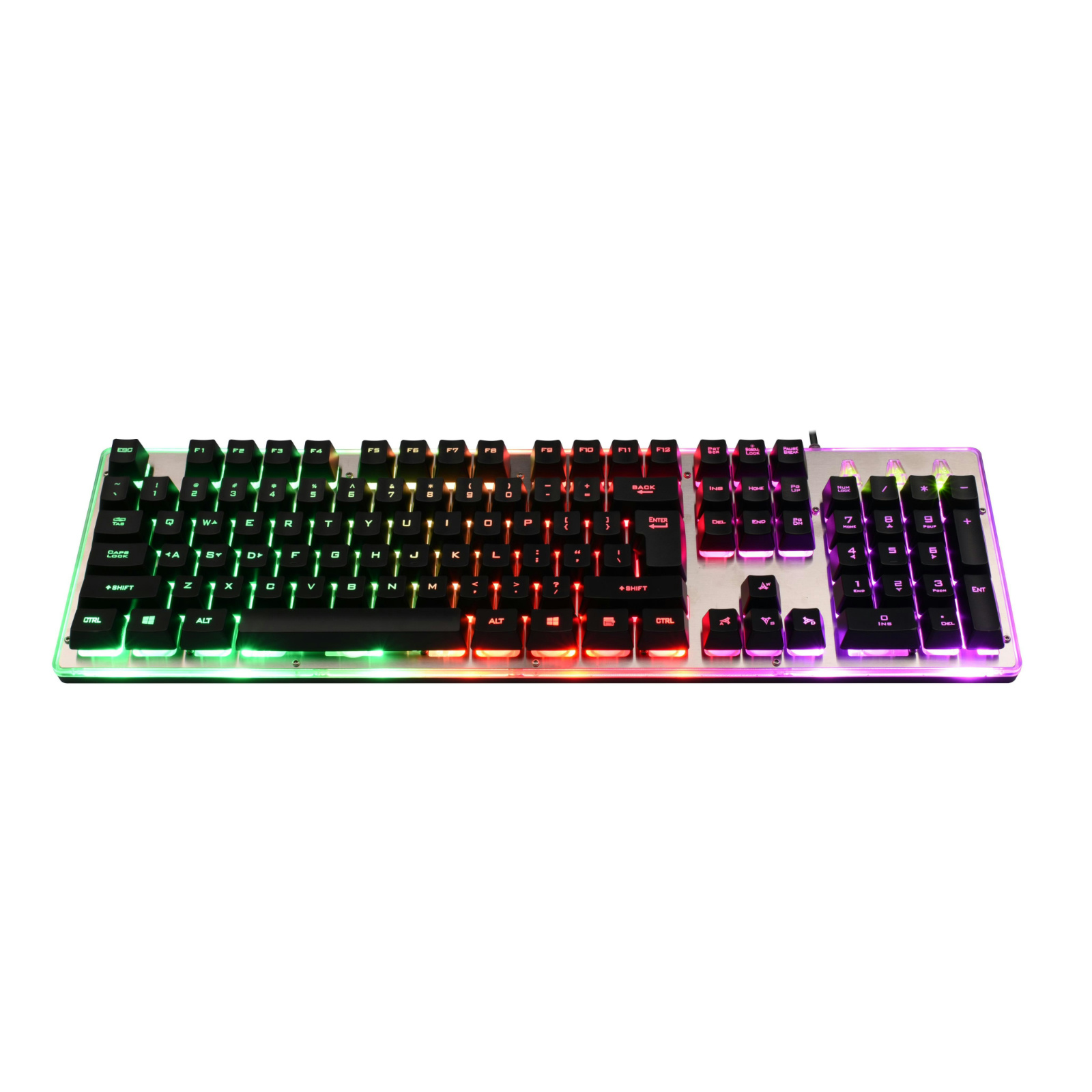 Gaming Keyboard with High/Low Keycaps, ABS Transparent Keycaps, 116M Chip, Stainless Steel Panel, Single-Path Rainbow Backlighting, Copper-Clad Steel Cable, Compatible with PC/Mac