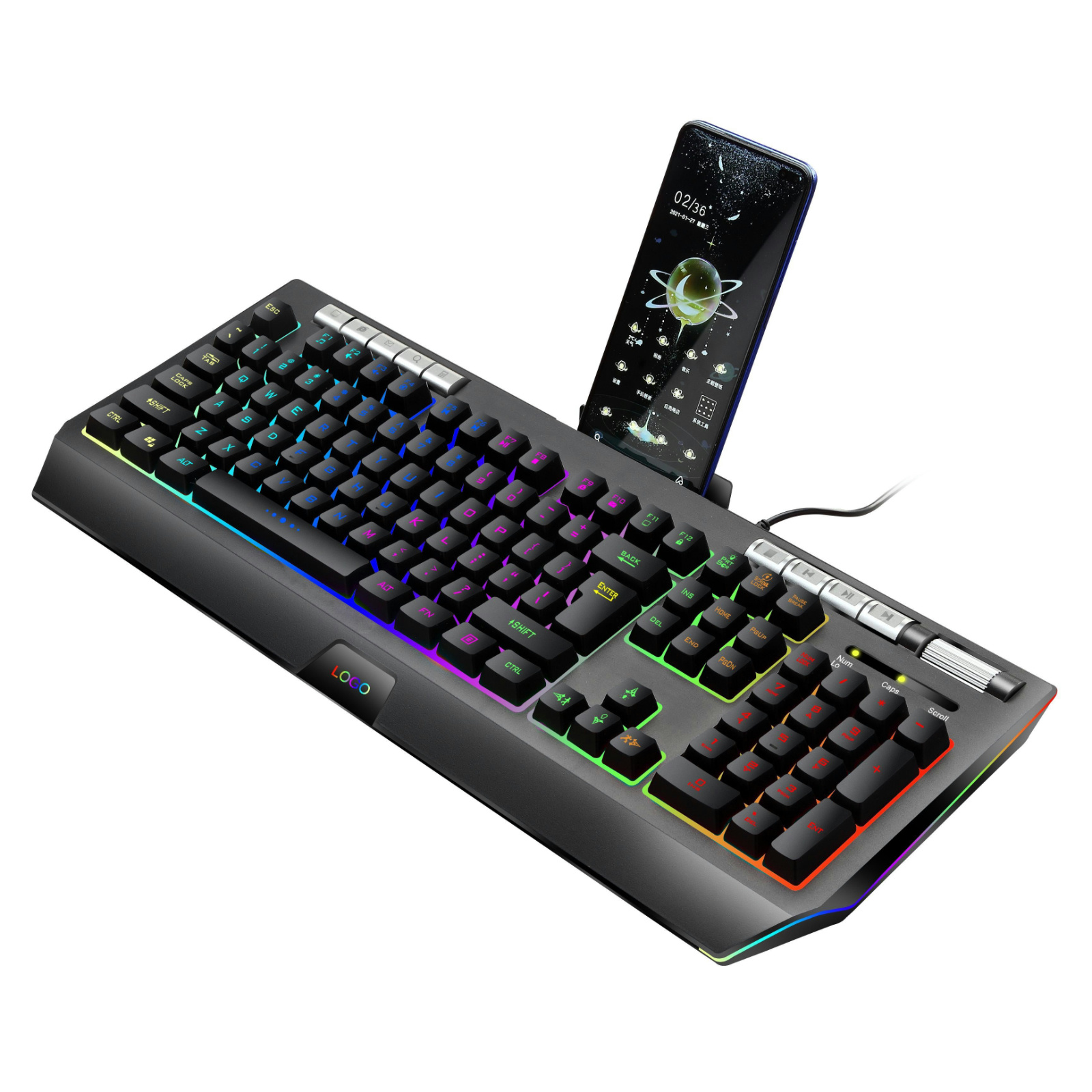 RGB Gaming Keyboard with 12 Lighting Modes, ABS Transparent Keycaps, InstRGB Chip, Silver Paste Conductive Film, Copper Cable, 456.68mm x 182.27mm x 37.4mm, Compatible with PC/Mac