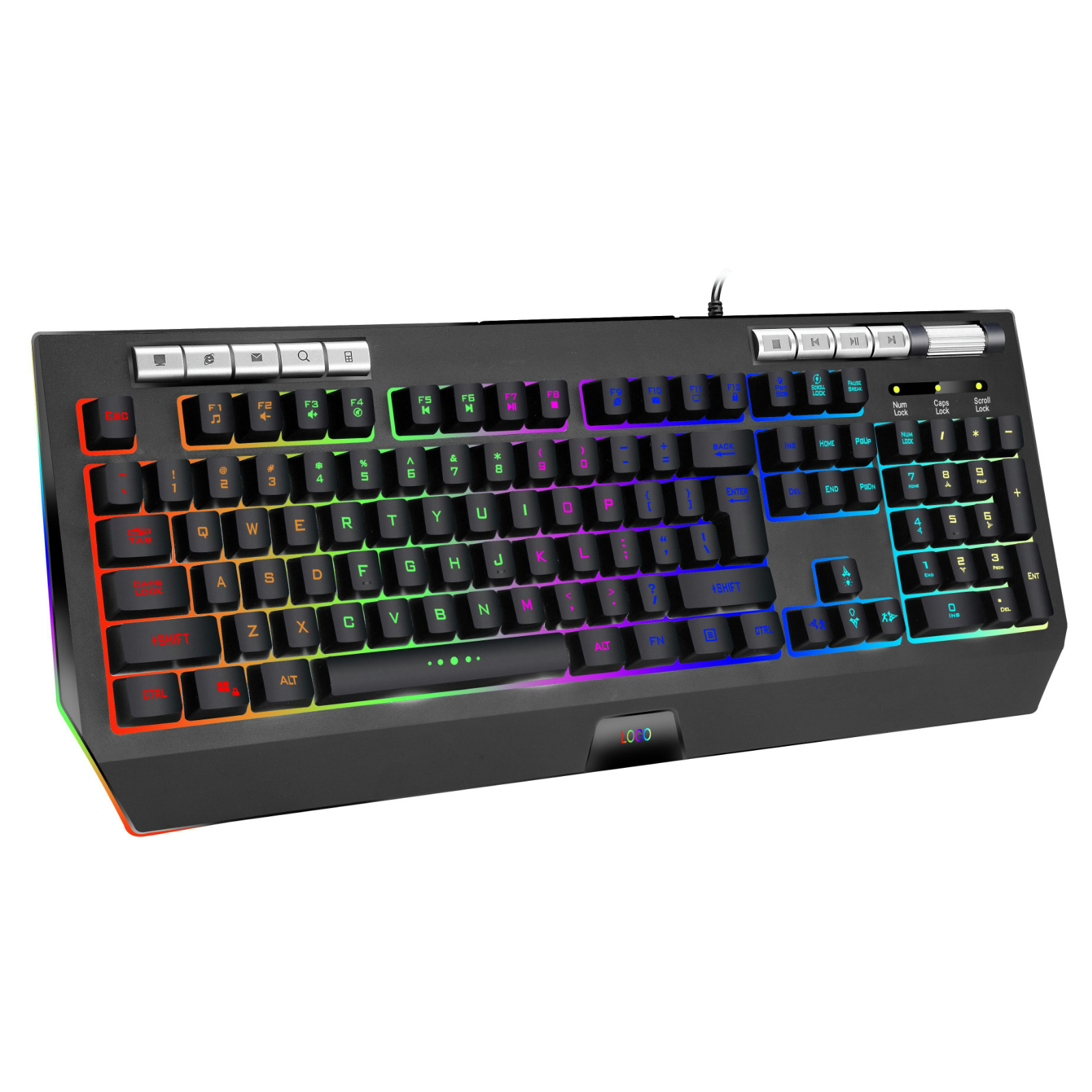 RGB Gaming Keyboard with 12 Lighting Modes, ABS Transparent Keycaps, InstRGB Chip, Silver Paste Conductive Film, Copper Cable, 456.68mm x 182.27mm x 37.4mm, Compatible with PC/Mac