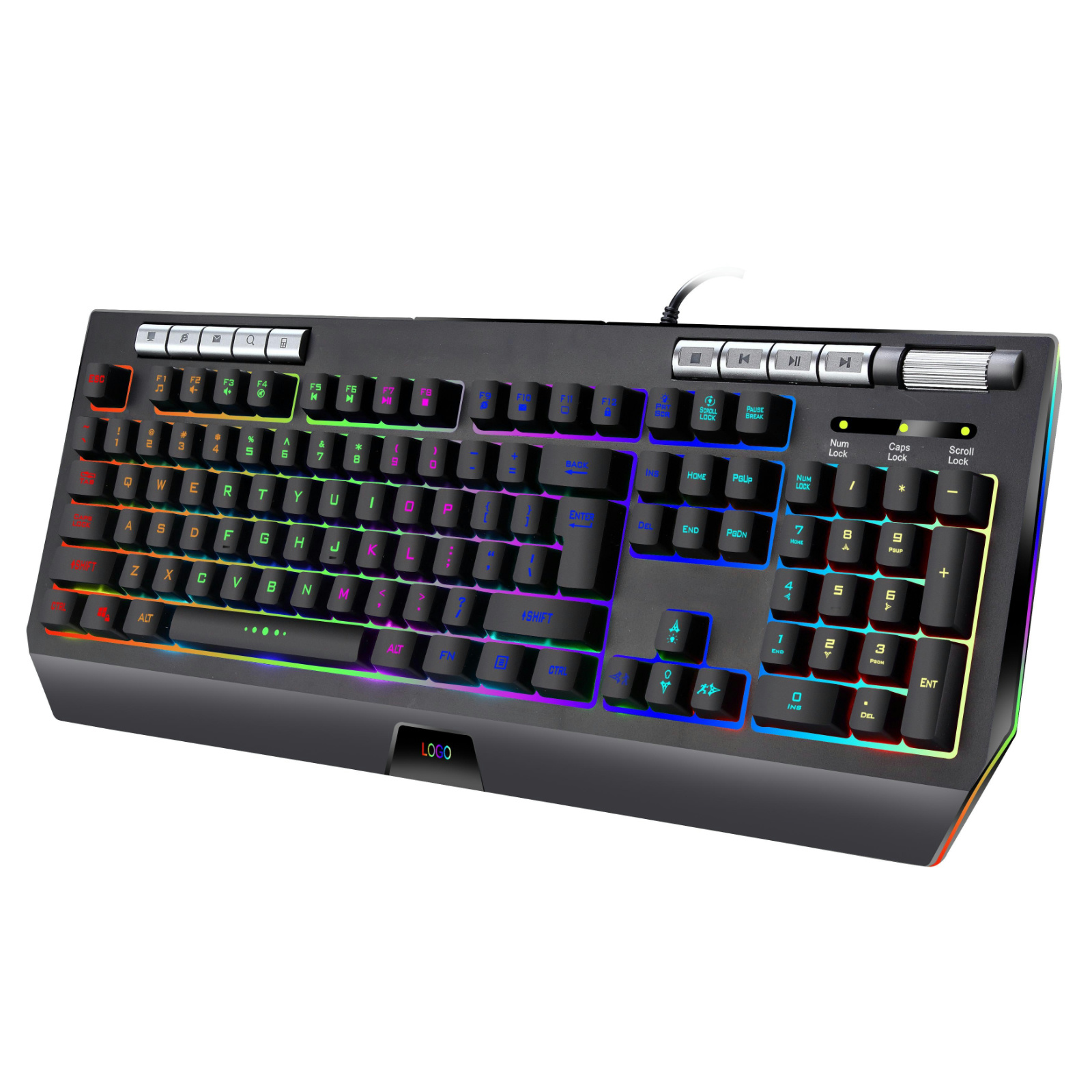 RGB Gaming Keyboard with 12 Lighting Modes, ABS Transparent Keycaps, InstRGB Chip, Silver Paste Conductive Film, Copper Cable, 456.68mm x 182.27mm x 37.4mm, Compatible with PC/Mac