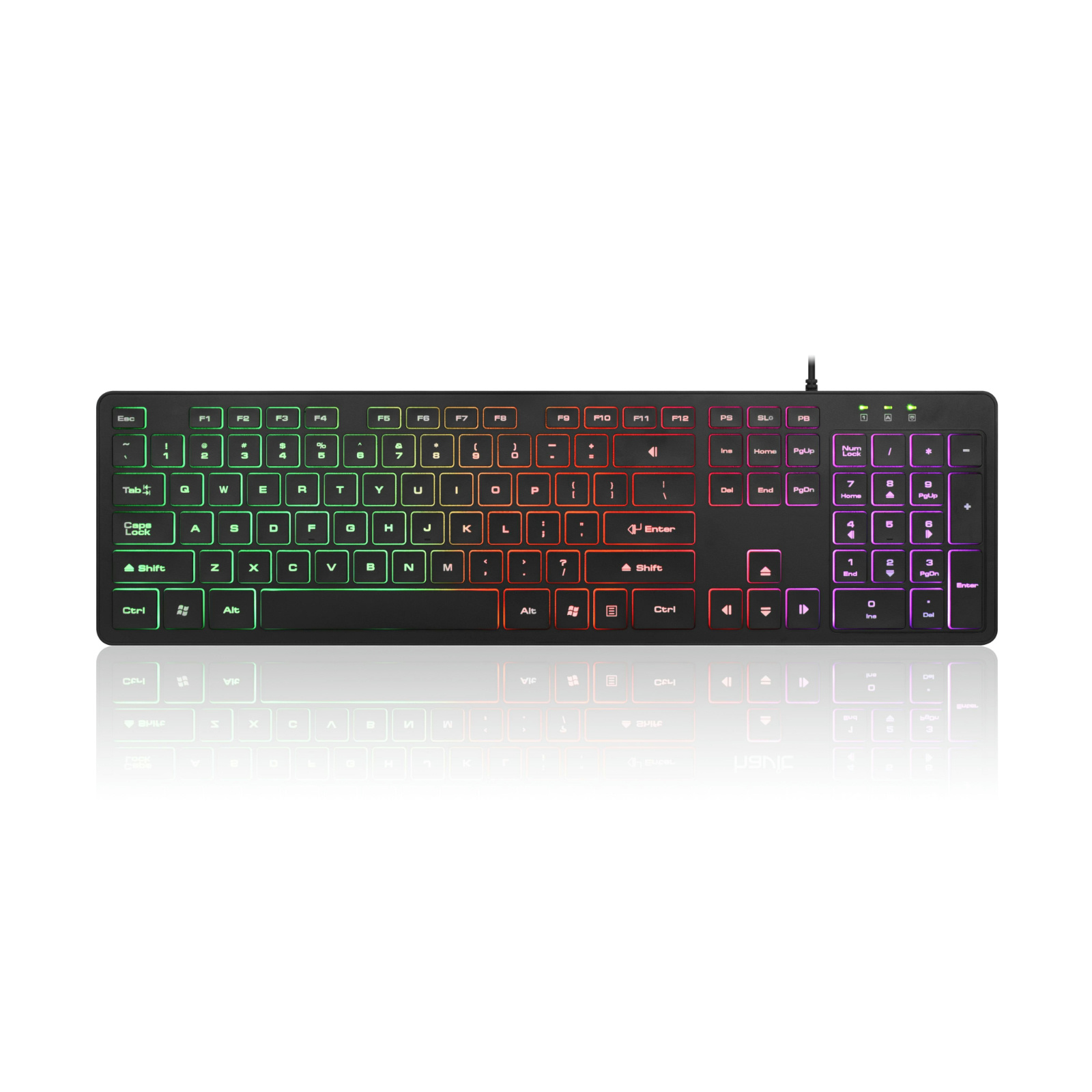 gaming Keyboard - 8250 Material Top Cover, 475 Bottom Cover, Transparent ABS Keycaps, 116 Chip, Silver Paste Conductive Film, RGB Single-Road Rainbow Backlight, FN Multimedia Hotkeys, Breathing Light Effect, Brightness Adjustment, 1.5m Copper-Plated Steel