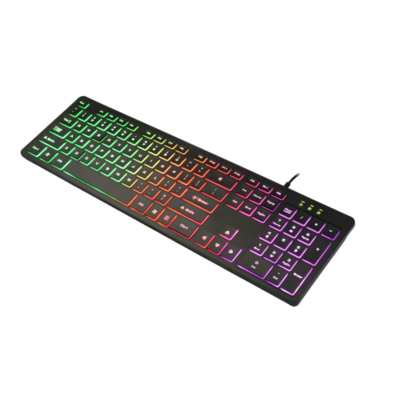 gaming Keyboard - 8250 Material Top Cover, 475 Bottom Cover, Transparent ABS Keycaps, 116 Chip, Silver Paste Conductive Film, RGB Single-Road Rainbow Backlight, FN Multimedia Hotkeys, Breathing Light Effect, Brightness Adjustment, 1.5m Copper-Plated Steel