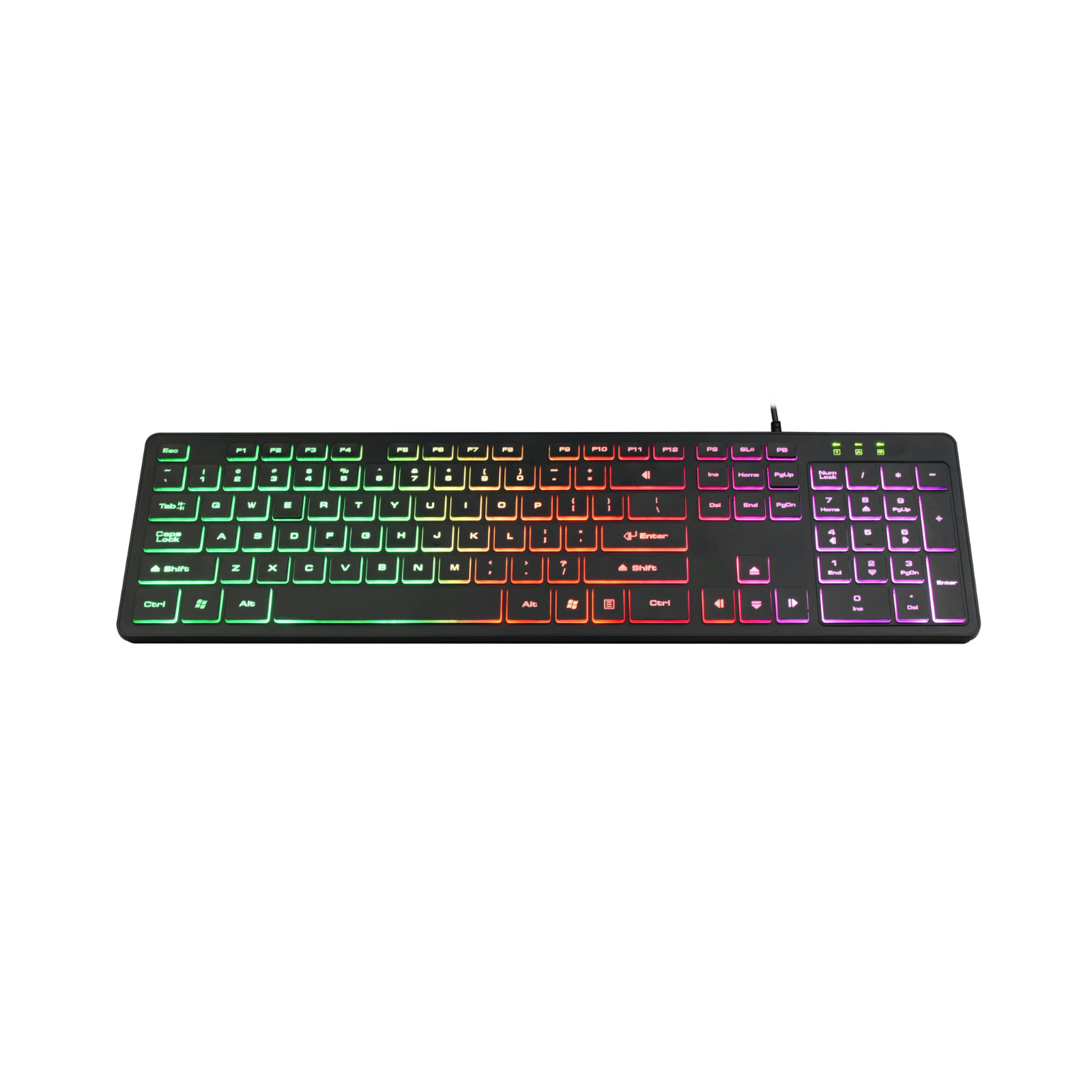 gaming Keyboard - 8250 Material Top Cover, 475 Bottom Cover, Transparent ABS Keycaps, 116 Chip, Silver Paste Conductive Film, RGB Single-Road Rainbow Backlight, FN Multimedia Hotkeys, Breathing Light Effect, Brightness Adjustment, 1.5m Copper-Plated Steel