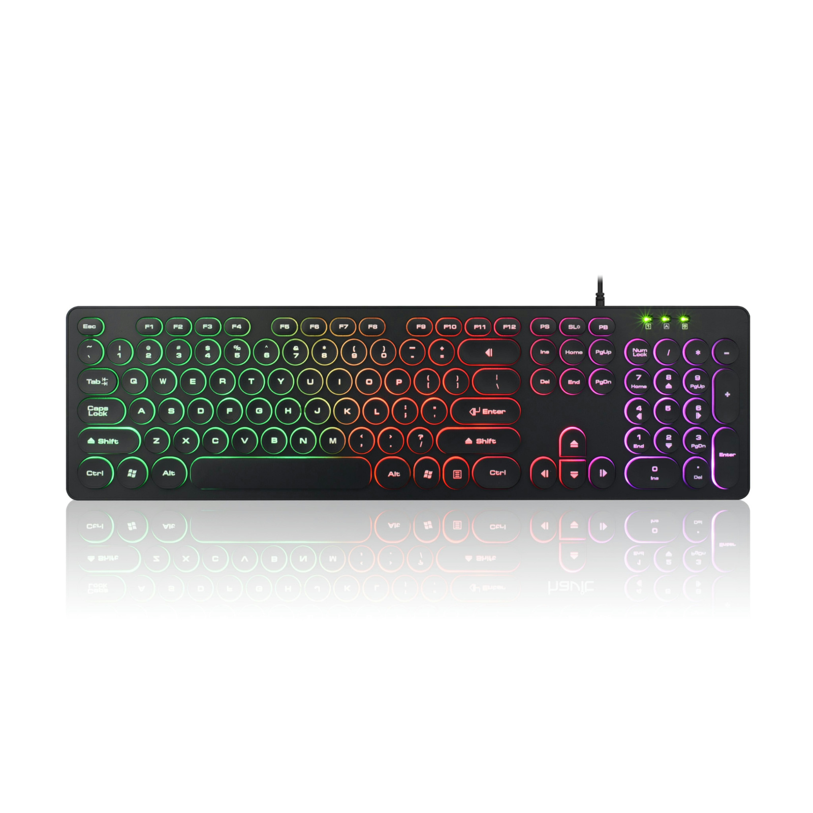 Gaming Keyboard with RGB Rainbow Backlight, ABS Transparent Keycaps, 116 Chip, Silver Paste Conductive Film, FN Multimedia Keys, Copper-Plated Steel Cable, 1.5m Cable, Adjustable Brightness