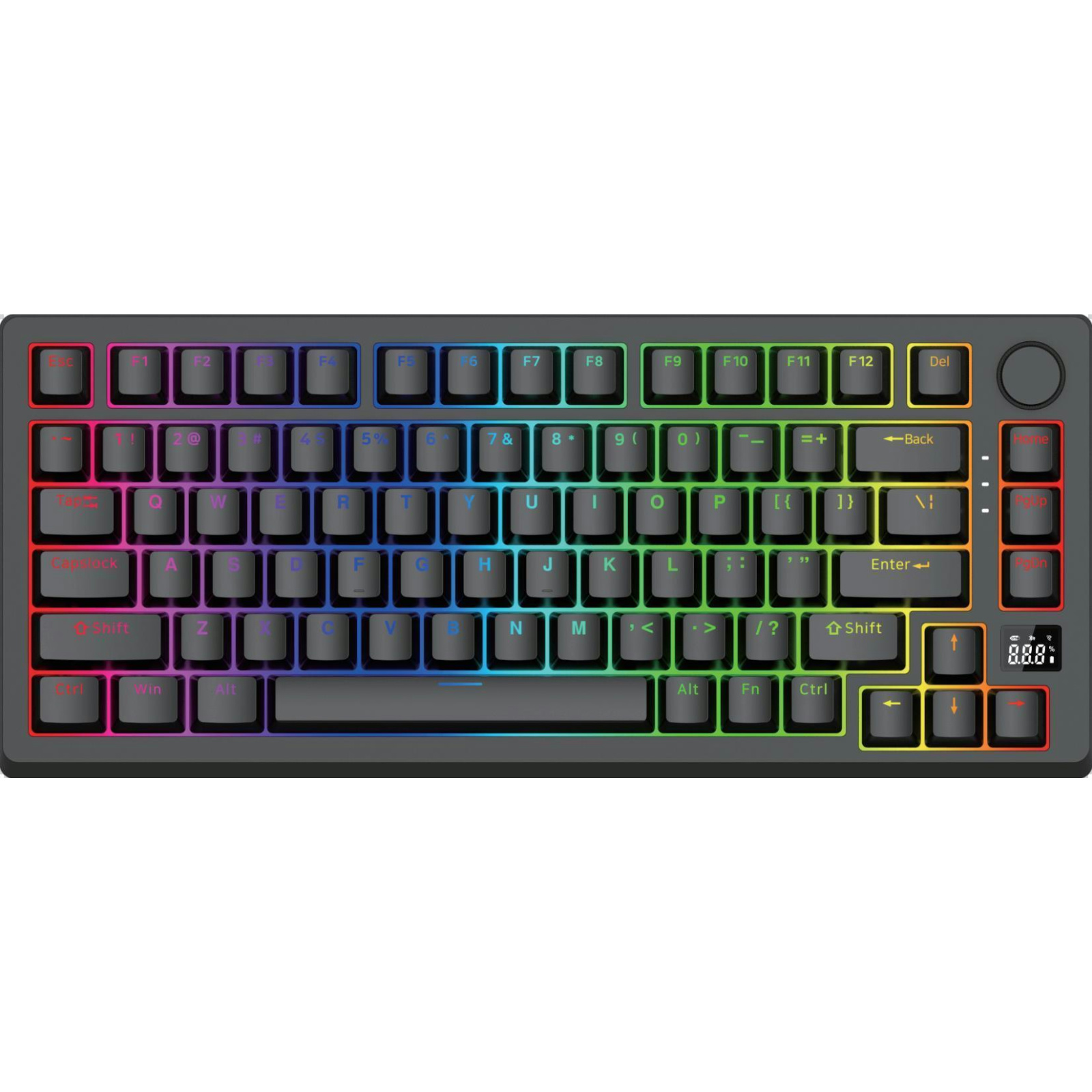 DK82 81-Key RGB Mechanical Keyboard with Large Color Screen, Gateron + Gote Switch, Beiying 916 Chip, ABS Two-Color Injection Keycaps, White Iron Panel, Gasket Structure, Volume Knob, Hot-Swap, Wired/Bluetooth/2.4G, 1800mAh Battery, Compatible with Window