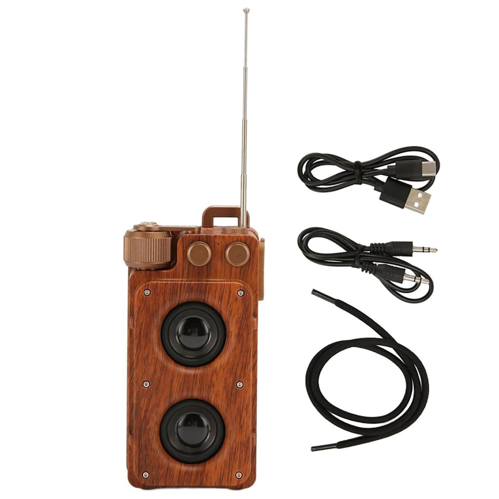 Retro Wooden Bluetooth Speaker with TF Card & FM Radio, Bluetooth 5.4 + EDR, 1800mAh Battery, 5W x 2 Power, TWS, AUX, USB, 3.5mm Audio Output, 5-8 Hours Playtime, Compact Design