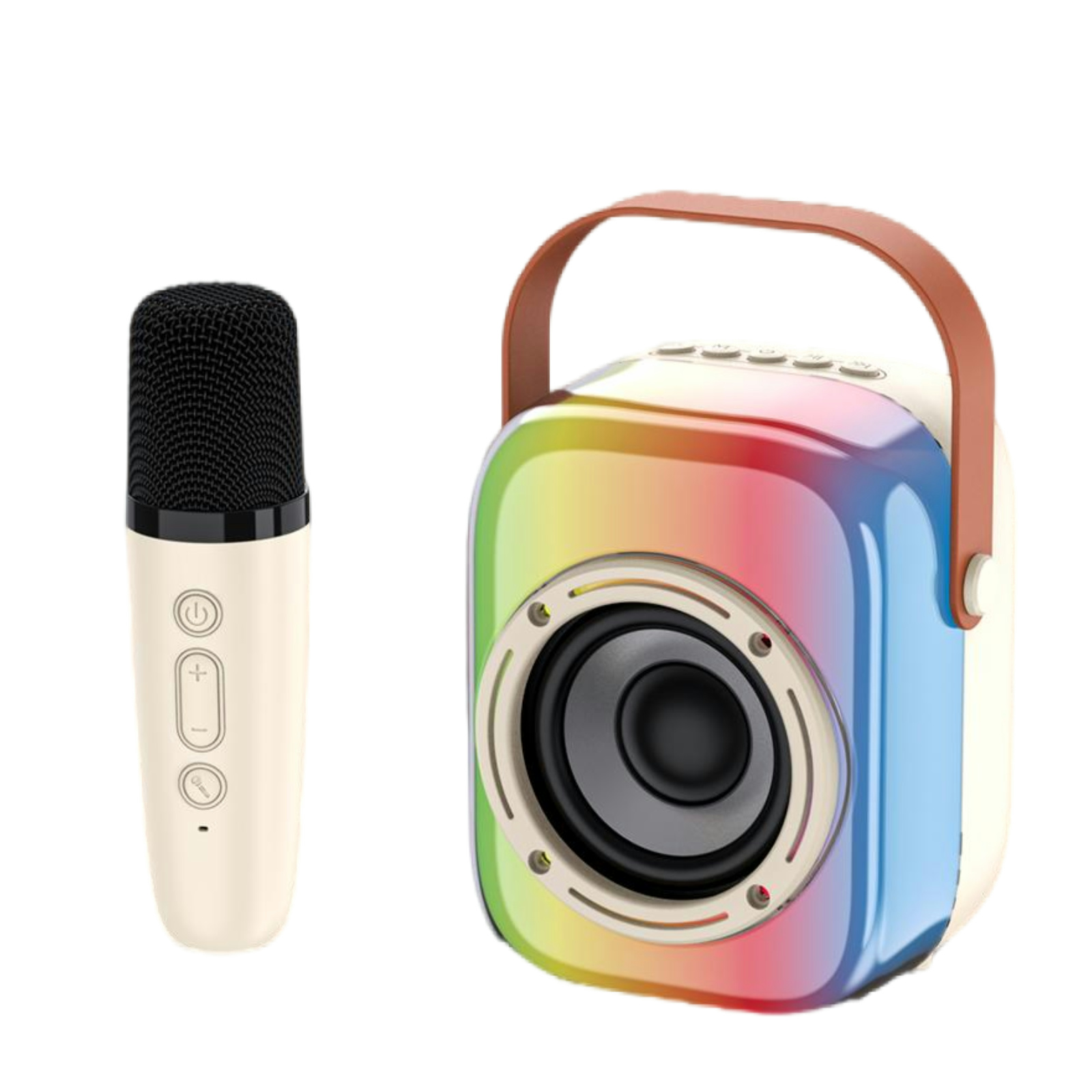 RK01 Wireless Microphone Speaker, Portable Bluetooth Karaoke System with 5 Sound Effects, RGB LED Lights, TF/USB/AUX Input, Type-C Charging, for Singing, Parties, Meetings & More (Pink/Cream Yellow)