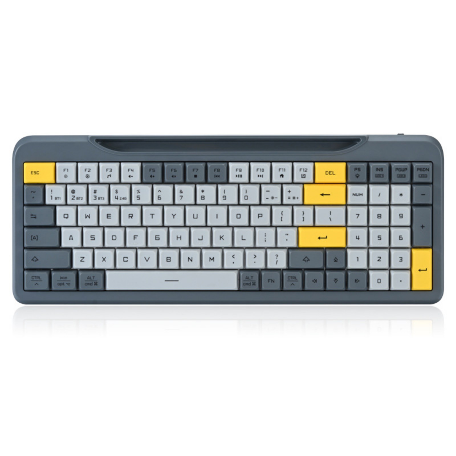 99 Keys Membrane Keyboard, Wired + 2.4G + Bluetooth, RGB Lighting, Simontek Chip, Scissor-Feet Design, ABS Material, 3-Color Keycaps, Black, 1M Type-C PVC Cable, Compact 383.4147.829.8MM