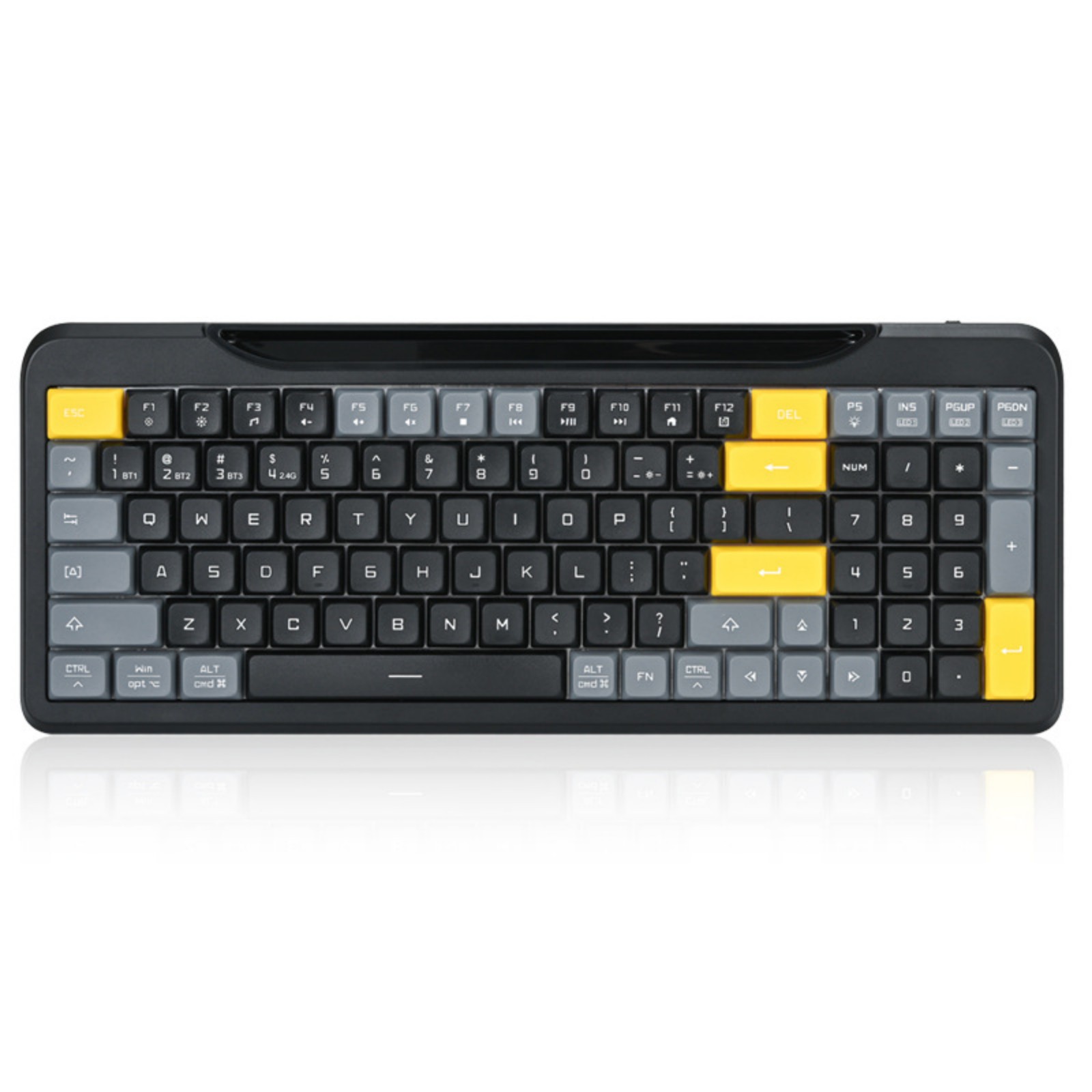 99 Keys Membrane Keyboard, Wired + 2.4G + Bluetooth, RGB Lighting, Simontek Chip, Scissor-Feet Design, ABS Material, 3-Color Keycaps, Black, 1M Type-C PVC Cable, Compact 383.4147.829.8MM