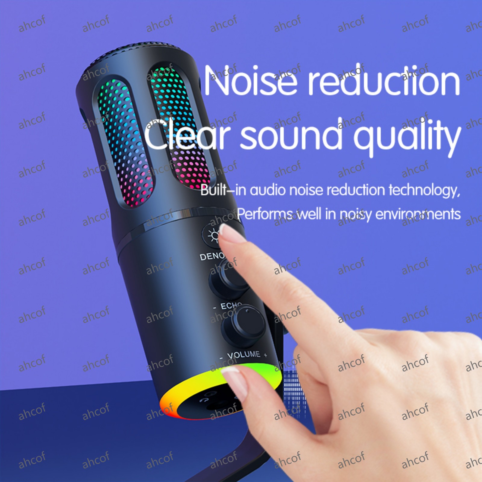 Professional Condenser Microphone with RGB Light | Unidirectional, 20Hz-20KHz Frequency Response, 48KHz Sampling Rate, 75dB Signal-to-Noise Ratio | USB-C & 3.5mm Output | DSP Noise Reduction, 108dB SPL Max Sound Pressure | Compatible with Windows, MacOS, 