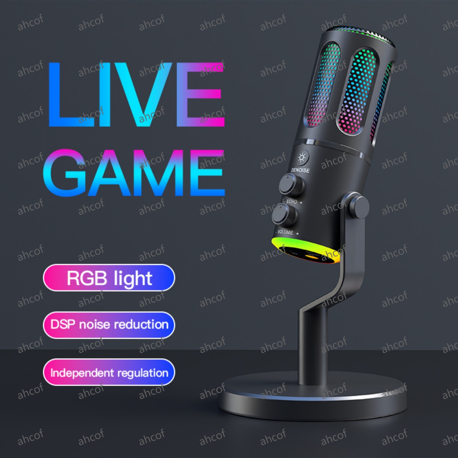 Professional Condenser Microphone with RGB Light | Unidirectional, 20Hz-20KHz Frequency Response, 48KHz Sampling Rate, 75dB Signal-to-Noise Ratio | USB-C & 3.5mm Output | DSP Noise Reduction, 108dB SPL Max Sound Pressure | Compatible with Windows, MacOS, 