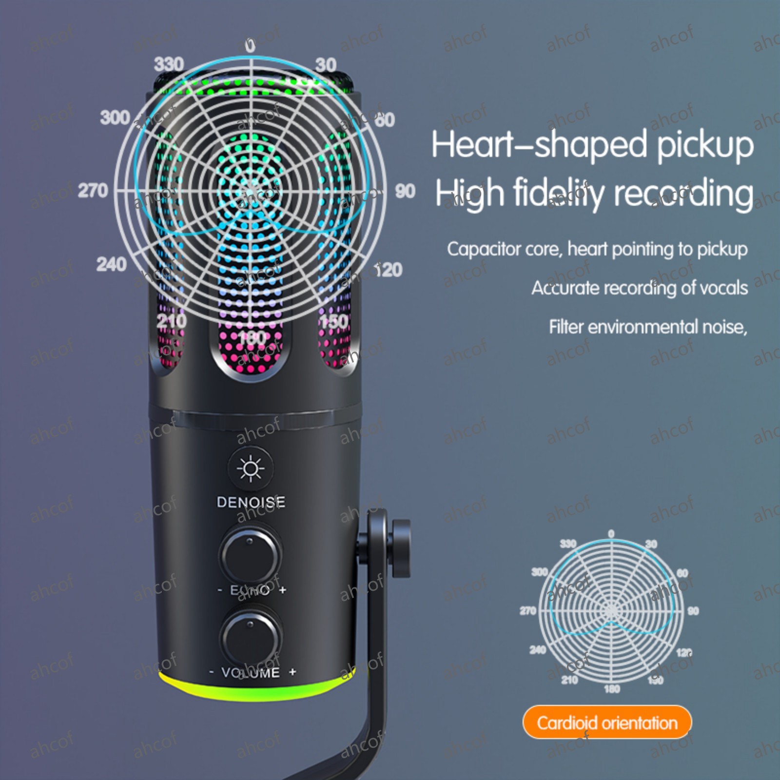 Professional Condenser Microphone with RGB Light | Unidirectional, 20Hz-20KHz Frequency Response, 48KHz Sampling Rate, 75dB Signal-to-Noise Ratio | USB-C & 3.5mm Output | DSP Noise Reduction, 108dB SPL Max Sound Pressure | Compatible with Windows, MacOS, 